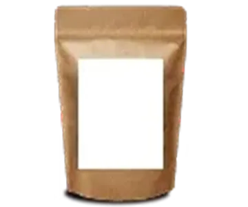 A plain kraft paper pouch with a blank label, a different kind of packaging